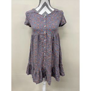 New POLO Ralph Lauren Outlet II Blue Short Sleeve Flower Dress pockets Size 16